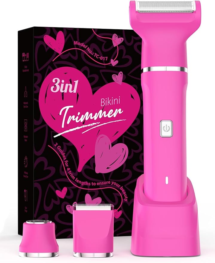 Electric Razors for Women - IPX7 Waterproof Pubic Hair Remover for Shower & Travel, 3-in-1 Bikini Trimmer with Body/Round/Curved Heads, Hypoallergenic Foil & Ceramic Blades, Self-Care Gifts for Her-BrightBean Baby