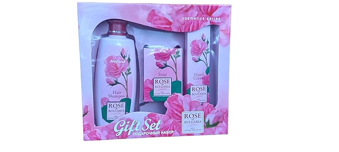 Gift set"Rose of Bulgaria" for WOMEN - HAIR SHAMPOO for Women, COSMETIC SOAP for Women, HAND CREAM with Rose Essential Oil and Rose Water-BrightBean Baby