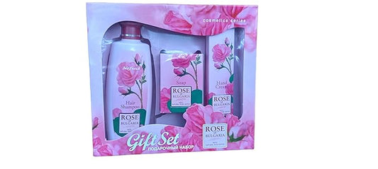 Gift set"Rose of Bulgaria" for WOMEN - HAIR SHAMPOO for Women, COSMETIC SOAP for Women, HAND CREAM with Rose Essential Oil and Rose Water-BrightBean Baby