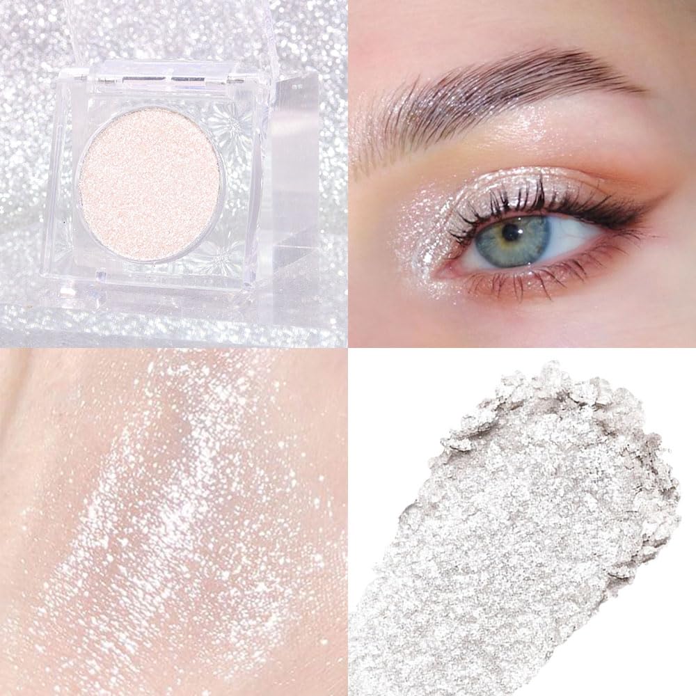 Beige White Monochrome Shimmer Eyeshadow Palette Makeup,Long Lasting Naturing-Looking Lightweight Glitter Single Eyeshadow,Neutral Powde Eye Shadow for Older Women-BrightBean Baby