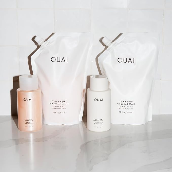 OUAI Thick Shampoo Refill - Moisturizing Shampoo with Keratin, Marshmallow Root, Shea Butter & Avocado Oil for Thick Hair - Strengthens & Hydrates - Paraben, Phthalate & Sulfate Free (32 Fl Oz)-BrightBean Baby
