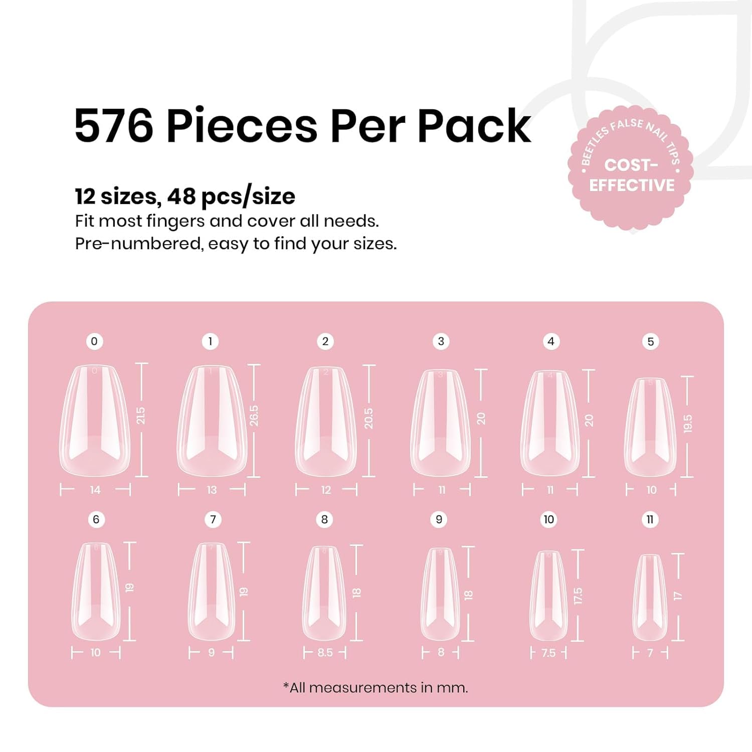 Beetles Short Coffin Nail Tips 576 PCS Half Matte Pre-shape Short Coffin Fake Nails 12 Sizes Full Cover Acrylic False Nails Nail Extension DIY Manicure Gifts for Women-BrightBean Baby