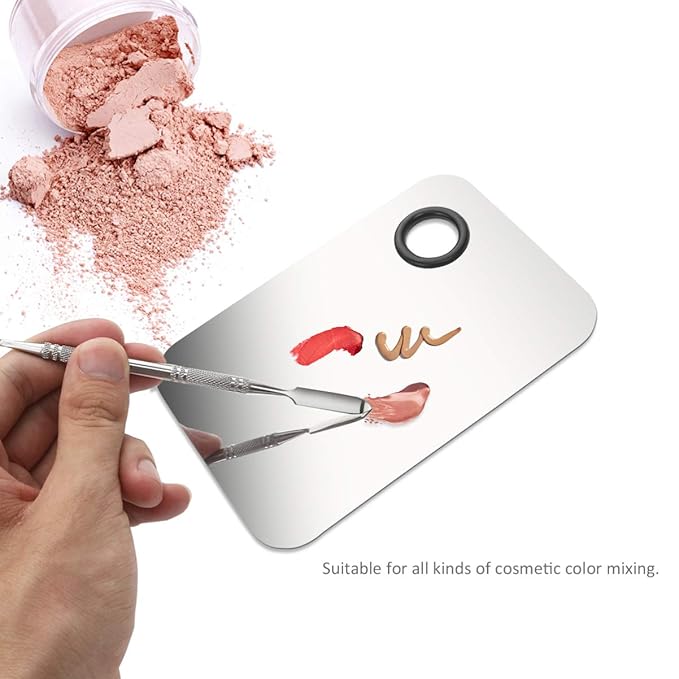 Makeup Palette, Stainless Steel Cosmetic Makeup Palette Professional Cosmetic Mixing Makeup Palette with Spatula Tool 6x4-BrightBean Baby