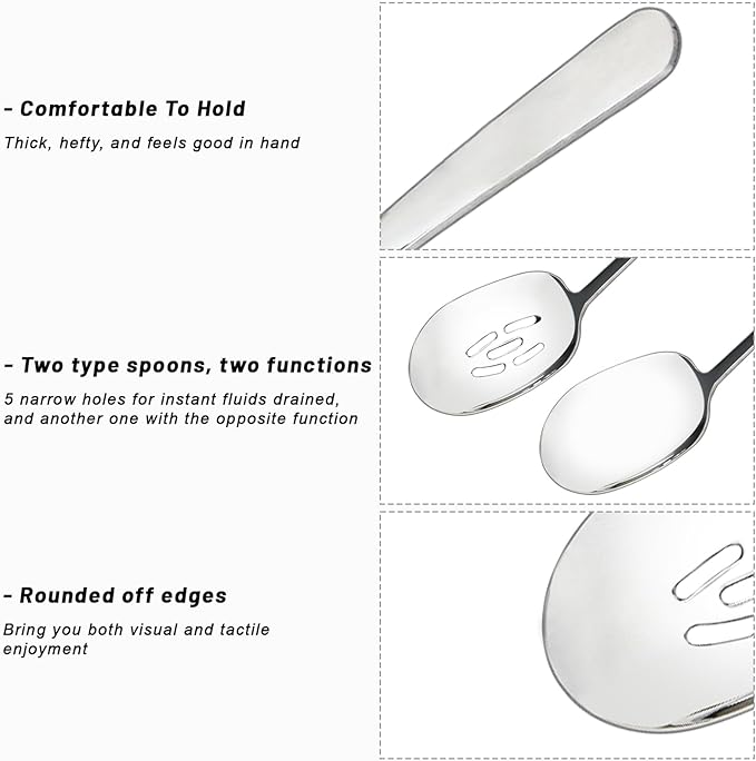 8 Pieces Extra Large Serving Spoons Set, 11 Inch Serving and Slotted Spoon, Stainless Steel Cooking Spoons, Serving Utensils for Kitchen Buffet Parties