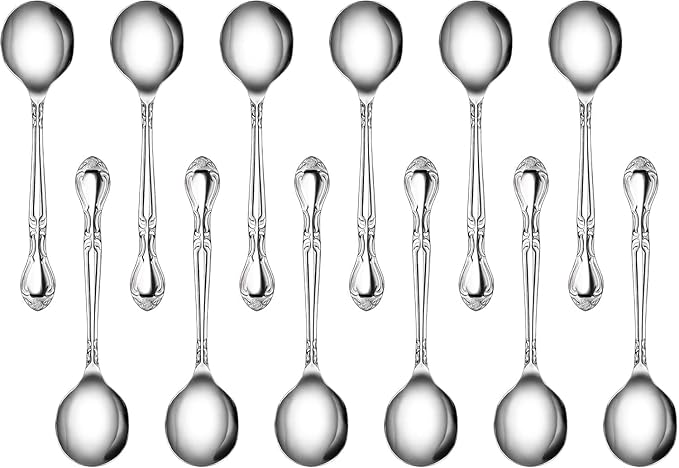 New Star Foodservice 1029529 Rose Pattern, 18/0 Stainless Steel, Bouillon Spoon, 6.1-Inch, Set of 12
