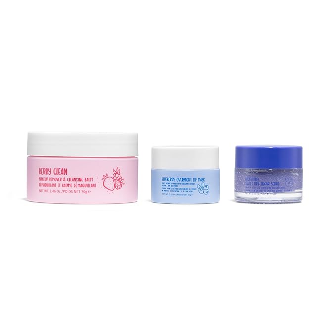W7 Very Berry Clean - Makeup Cleansing Balm, Lip Mask & Scrub Trio - Gentle Makeup Remover & Overnight Lip Care Set-BrightBean Baby