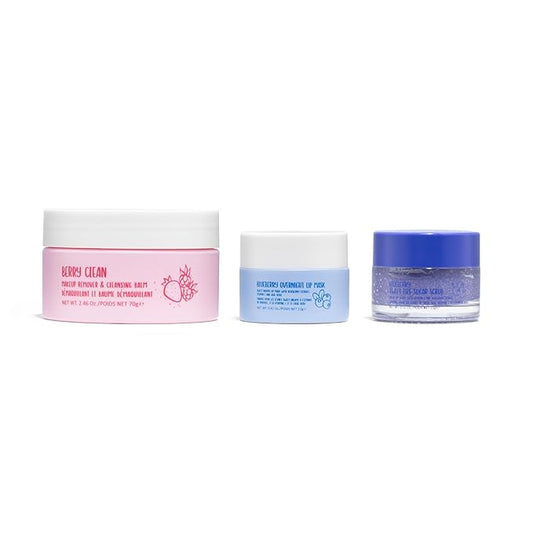 W7 Very Berry Clean - Makeup Cleansing Balm, Lip Mask & Scrub Trio - Gentle Makeup Remover & Overnight Lip Care Set-BrightBean Baby