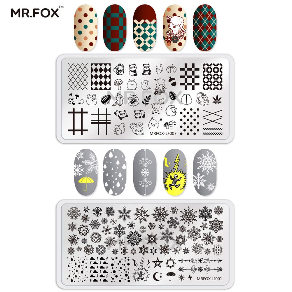 MRFOX Nail Print Board Set Christmas Snow and Lightning Theme Pattern Leaf Nail Art DIY Stamping Template-BrightBean Baby