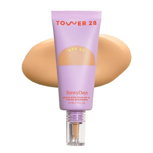 Tower 28 Beauty SunnyDays SPF 30 Tinted Mineral Sunscreen - For Sensitive Skin - 2-in-1 Facial Broad Spectrum UVA/UVB Protection + Foundation – Shade 20 MULHOLLAND, 1 Fl Oz-BrightBean Baby