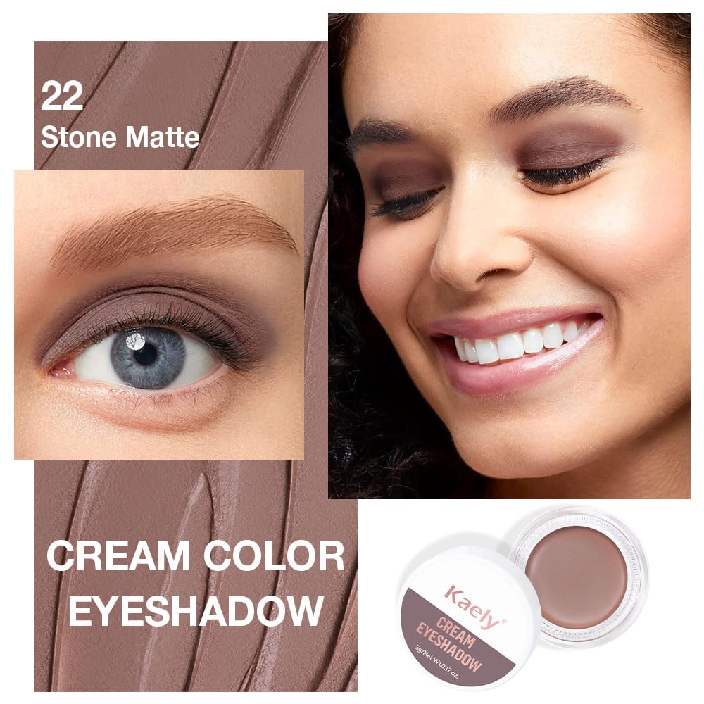 Kaely Single Cream Eyeshadow Pot, Stone Matte Eye Shadow for Older Women High Pigmented Waterproof, Natural Eyeshadow Palette Makeup Brightener, sombras en crema para ojos, Blendable, 22-BrightBean Baby