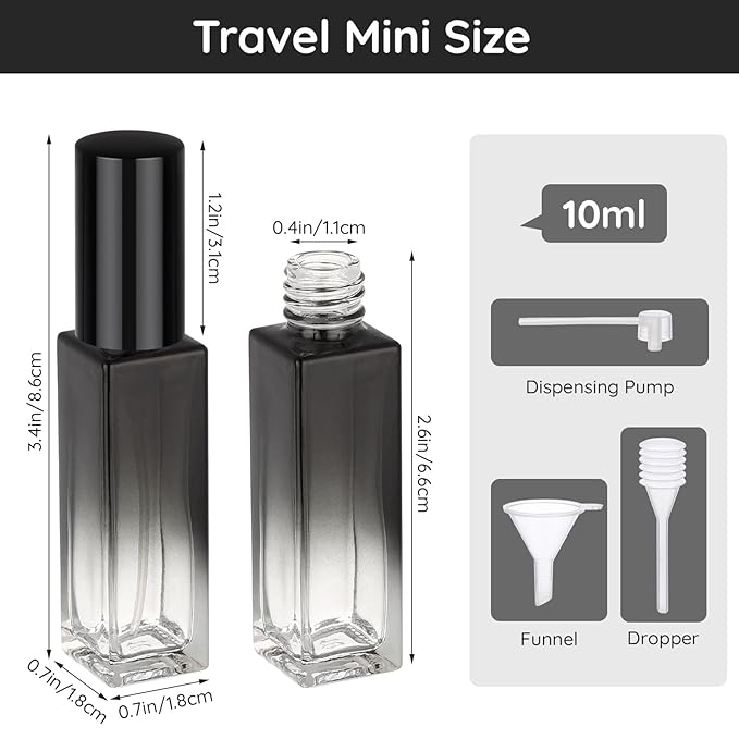 Segbeauty 0.34oz Perfume Atomizer, 10 Pack Glass Mini Travel Perfume Bottle Refillable, 10ml Empty Travel Size Bottles for Cologne Fragrance, Cologne Sprayer with Transfer Tools Set for Refill-BrightBean Baby