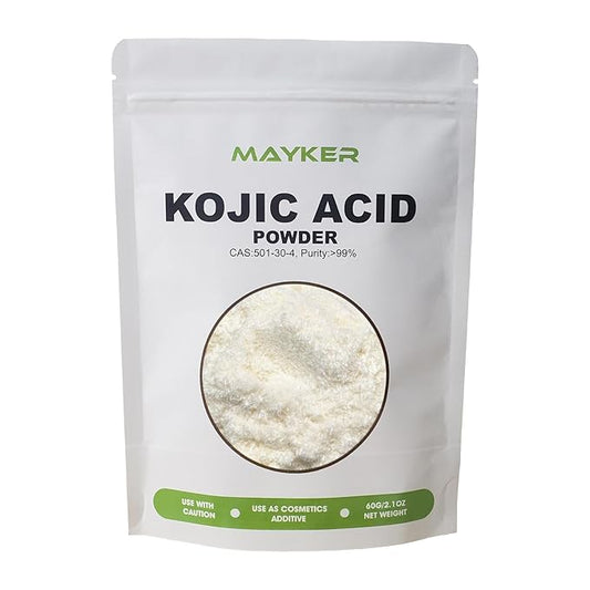 MAYKER Pure Kojic Acid Powder 2.1oz (60gram), Skin Whitening Lightening, Natural and Organic, High Purity 99.9%, Diminishes the Appearance of Dark Spots, Freckles & Scars, for DIY Soaps, Creams-BrightBean Baby