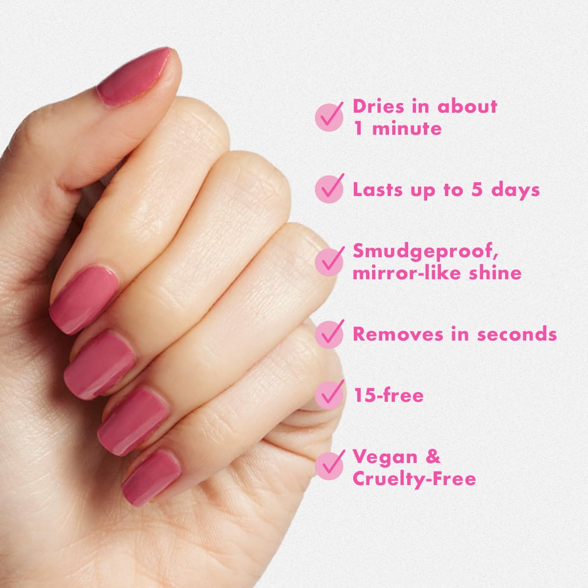 Olive & June Quick Dry Nail Polish | Instant, Fast-Drying, Smudgeproof Color | 15-free, Vegan, Cruelty-Free Formula | Lasts up to 5 Days | Salon-Quality Manicure, Pedicure at Home | Primrose Rosy Pink-BrightBean Baby