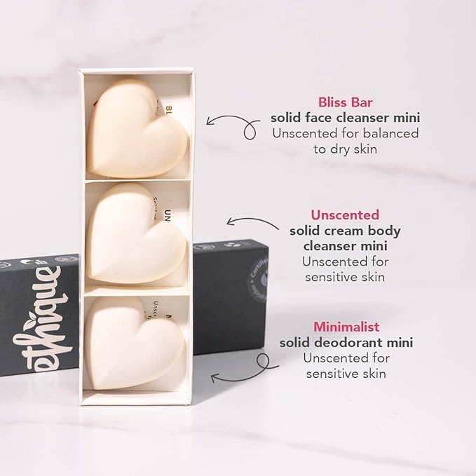 Ethique Unscented Gift Set- Face Cleanser, Body Cleanser & Deodorant, Gifts for women - Plastic-Free, Vegan, Cruelty-Free, Eco-Friendly, 3 Travel Bars, 1.59 oz (Pack of 1)-BrightBean Baby