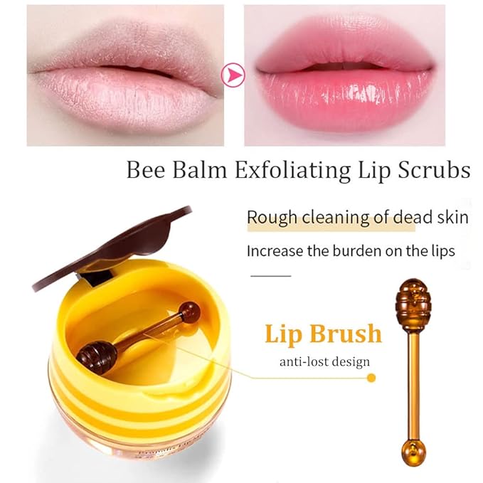 2 PCS Bee Lip Balm Honey Lip Balm Pot,Lip Exfoliating Lip Mask Hydrating & Prevention Dry and Cracked Lip Scrubs Exfoliator, Honey Lip Sleeping Mask Fade Lip Lines Bee Lip Balm-BrightBean Baby