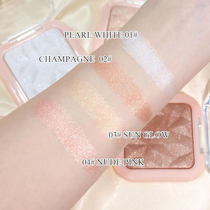 evpct Pearl White Silver Face Highlighter Makeup Shimmer Glitter Diamond Sparkly Highlighters Makeup Palette Powder for Face Body Cheek Skin iluminadores iluminador de jos maquillaje luminizers E01-BrightBean Baby
