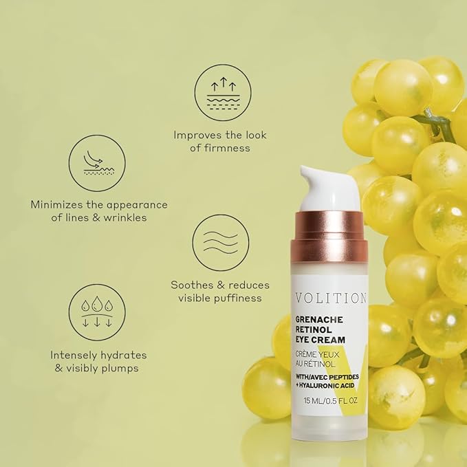 Volition Beauty Grenache Retinol Eye Cream - with Niacinamide & Peptides to Help Improve Look of Crows Feet & Wrinkles (15 ml / 0.5 fl oz)-BrightBean Baby
