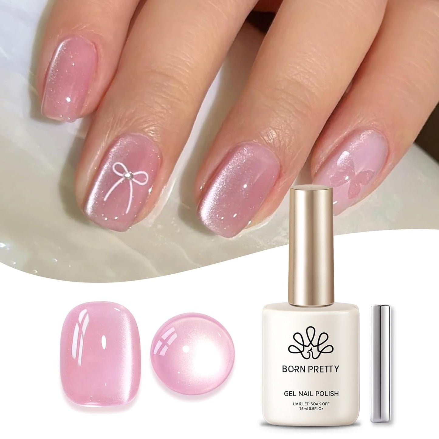 Born Pretty Cat Magnetic Eye Gel Nail Polish, Pink Moonlight Cat Magnetic Gel, Glass Shiny Effect Pink Soak Off Nail Art Salon Manicure Home Gift 15ml-BrightBean Baby