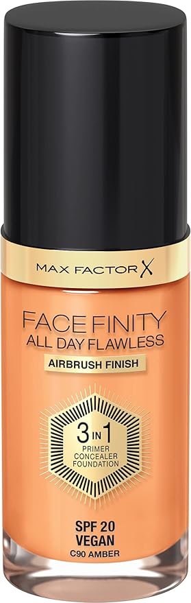Max Factor Facefinity 3-in-1 All Day Flawless Liquid Foundation, SPF 20-90 Amber, 30 ml-BrightBean Baby