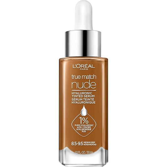 L'Oreal Paris True Match Nude Hyaluronic Tinted Serum Foundation with 1% Hyaluronic acid, Medium Deep 8.5-9.5, 1 fl. oz.-BrightBean Baby