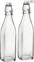 Bormioli Rocco Swing Top Glass Bottle (Set of 2) - 17 oz Reusable Container with Secure Metal Clasp, Ideal for Homemade Juices, Oil Infusions, Condiments, Mixers - Everyday Drinking Glasses