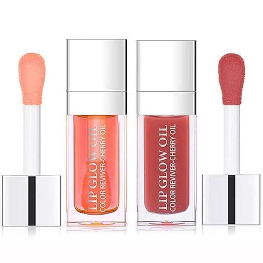 2 Set Lip Oil Hydrating Tinted Lip Balm, Plump Lip Gloss Lip Care Transparent Toot Lip Oil Tinted, Fresh Texture & Non-sticky, Nourishing Repairing Lightening Lip Lines Lip Care Products (Pink / Rosewood)-BrightBean Baby