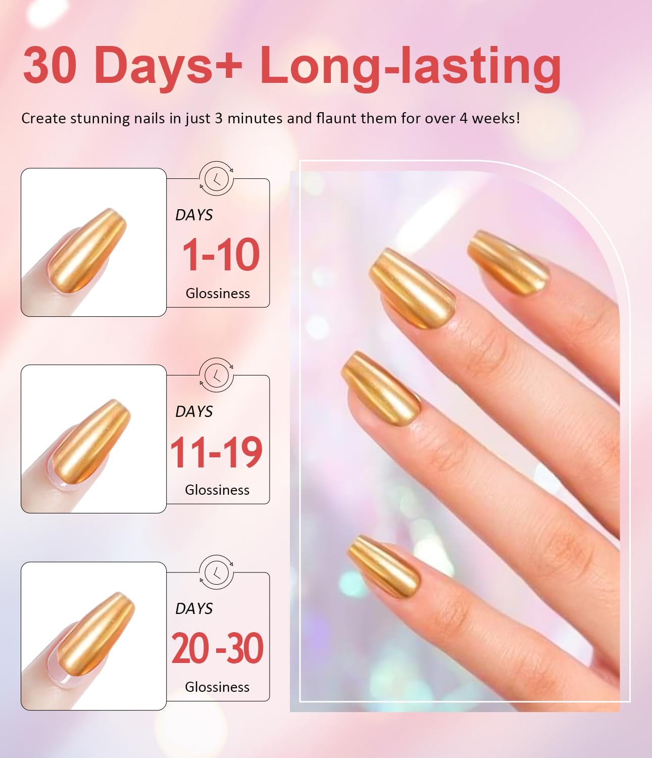 Gold Chrome Nail Powder BISHENGYF -【Magic Mirror Effect】 Pearl Chrome Nail Powder White Clear Aurora Mermaid Iridescent Silver Nail Chrome Powder Pigment Glitter Dust for Manicure Decroation DIY-BrightBean Baby