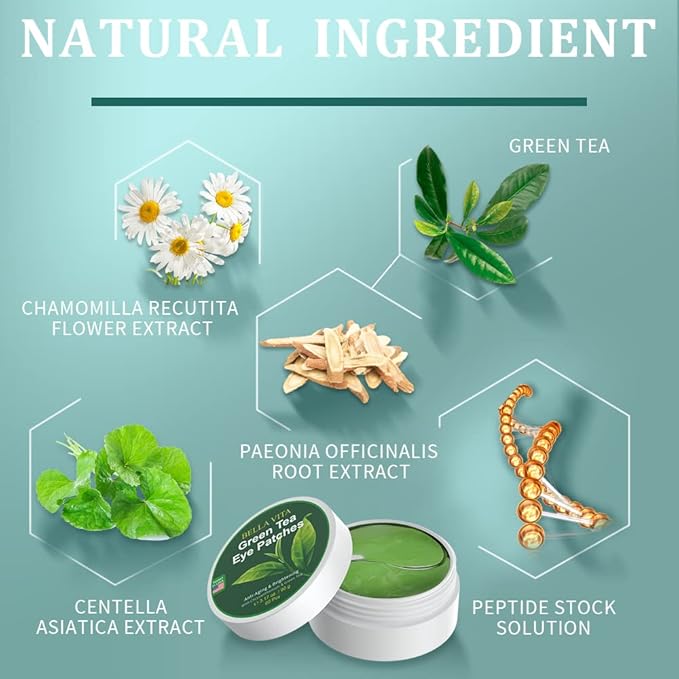 Under Eye Patches, Green Tea Under Collagen Eye Masks for Dark Circles Puffiness Eye Bag Wrinkles, Under Eye Treatment for Men Women, Anti-Aging Brightening Under Eye Gel Pads, 30 Pairs-BrightBean Baby