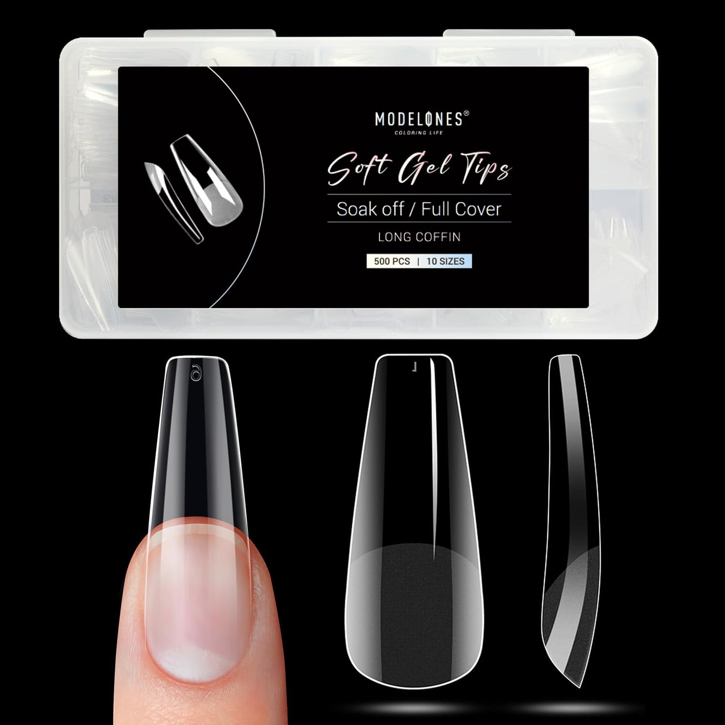 Modelones Long Coffin Nail Tips - 500Pcs Pre-shaped Half Matte Full Cover Fake Nails Gel Tips Acrylic Press on Manicure Extension DIY 10 Sizes-BrightBean Baby