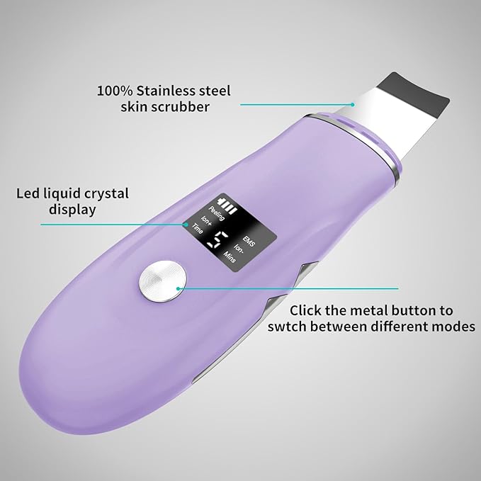 Skin Scrubber Facial Spatula - 4-in-1 Deep Cleansing Tool for Pore Extraction, Fast Charging Dock Blackhead Remover Face Spatula for Facial Skincare Women Gift (Purple)-BrightBean Baby