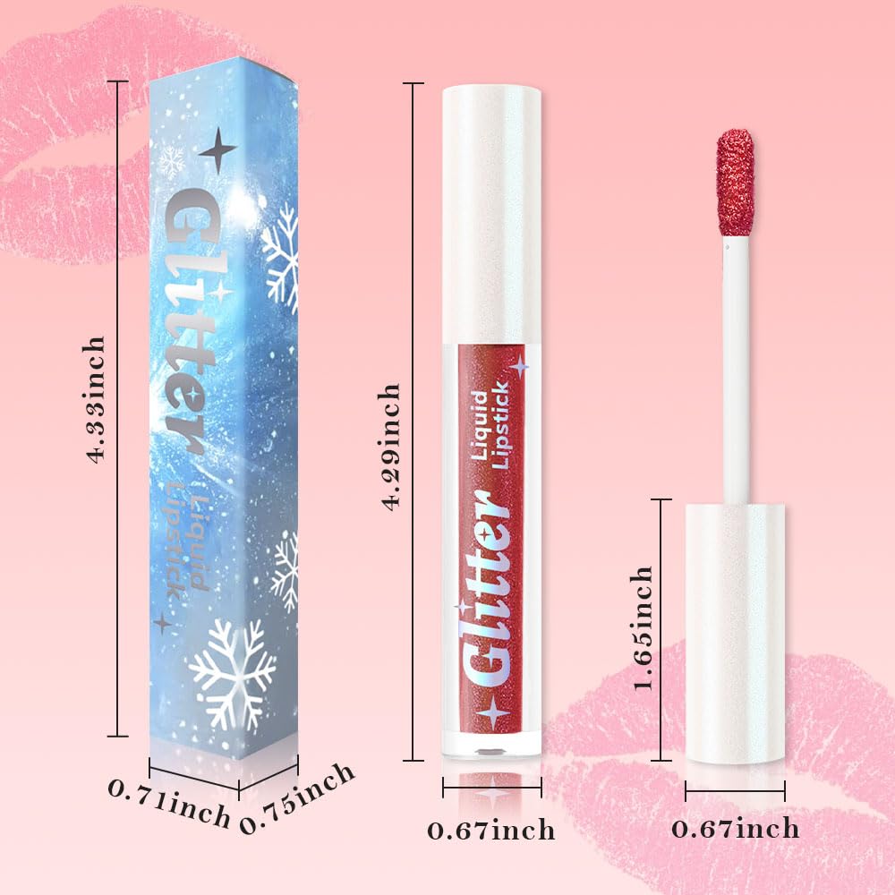 Orange Red Metallic Lipstick for Women,Lightweight Glitter Sparkling Liquid Lipsticks,Shimmer Lip Gloss Stain Long Lasting Waterproof Smudge Proof Non-Drying 24 Hour Full Coverage Lip Makeup,Vegan-BrightBean Baby