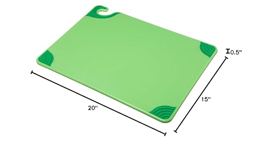 San Jamar Saf-T-Grip Plastic Cutting Board with Safety Hook, 15" x 20" x 0.5", Green