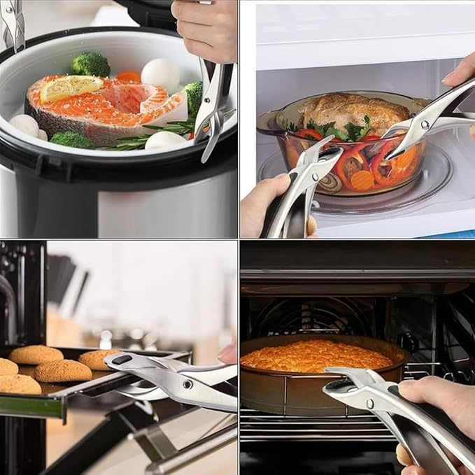 Mu&Ti Hot plate gripper For Instant Pot accessories, For Microwave, Oven,Toaster (Safe for Air Fryer Pans Gripper,Bowls, Egg Custard, Hot Plates) Stainless Steel Heat-Resistant Kitchen Gripper(Silver)