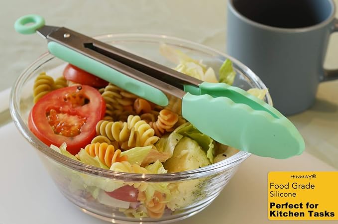 Kitchen Cooking Tongs with Silicone Tips 9-Inch Food Tongs, Set of 3 (Mint)