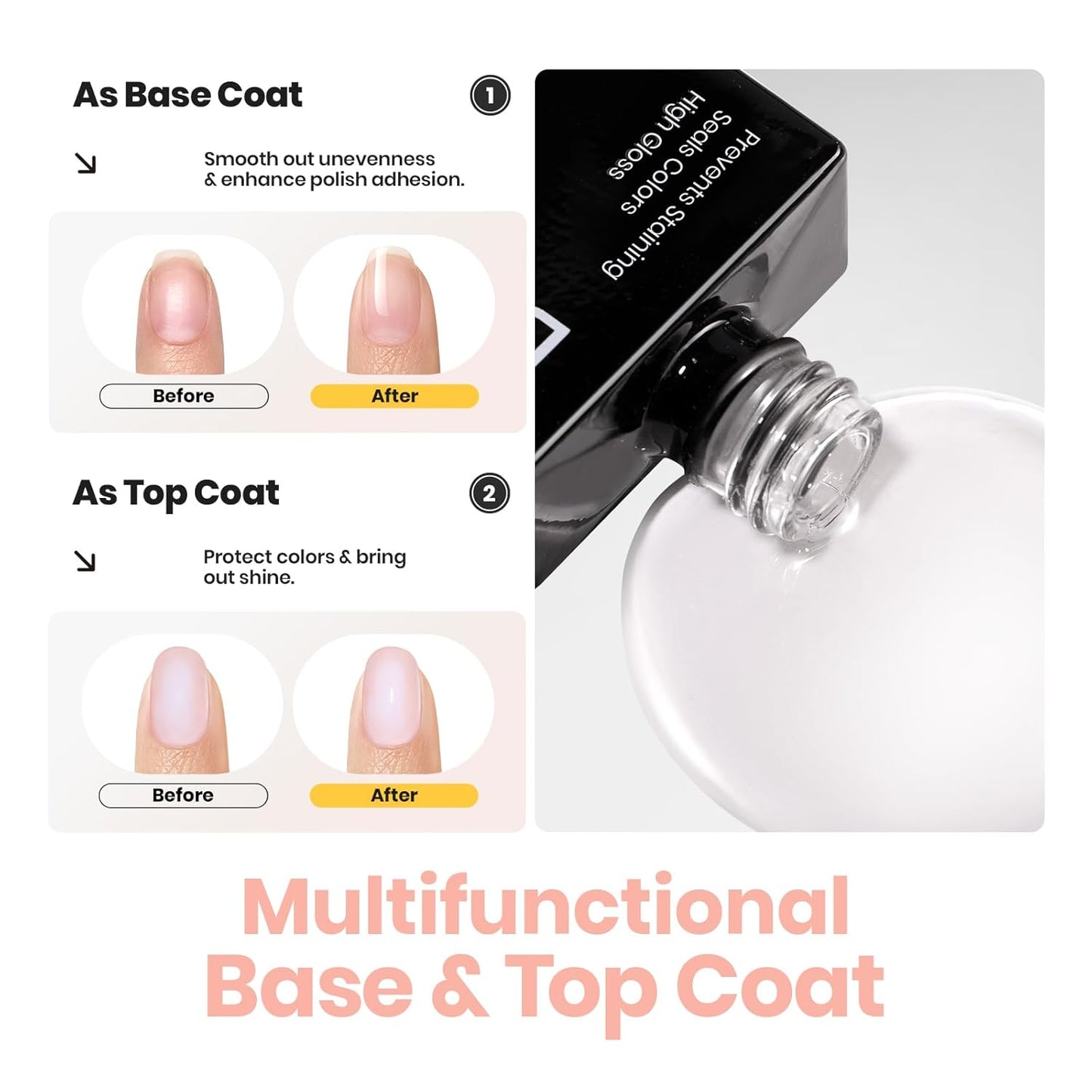 Beetles Pink Glitter Nail Polish and 2 in 1 Base & Top Coat Set, Fast Drying & Natural Nail Lacquer Strengthen Shimmer-Like Purple Mermaid Tears, No UV Lamp Needed for DIY Nail Art Gifts for Women-BrightBean Baby