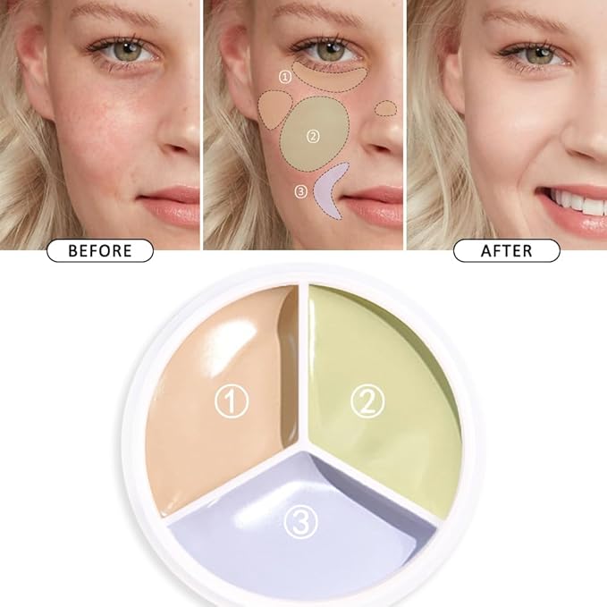 Kaely Tri Color Concealer Pot,Color Correcting Concealer for Dark Circles Spots,3 Color Cream Concealer Full Coverage,Foundation Contour Makeup Palettes,under Eye Brightener corrector de ojeras,02-BrightBean Baby
