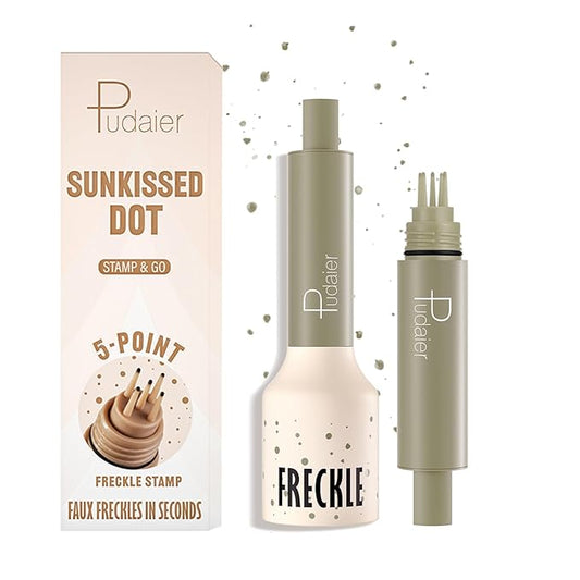 Freckle Stamp Pen, Fake Freckles Stain Marker,5-Dot Faux Liquid Freckle Stamp Cushion for Natural and Lifelike Sunkissed Makeup,Quick Dry Long-Lasting Face Freckle Pencil Tool,02#Wasabi Soda-BrightBean Baby