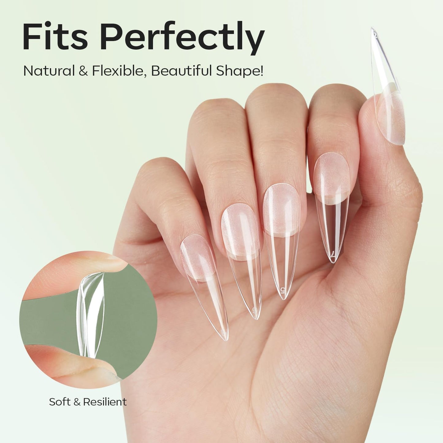 modelones Long Stiletto Nail Tips, Pre-shaped Soft Gel Tips Fake Nails False Acrylic Clear Full Cover Press on Extension Kit Gel Manicure DIY at Home 216PCS 12Sizes-BrightBean Baby