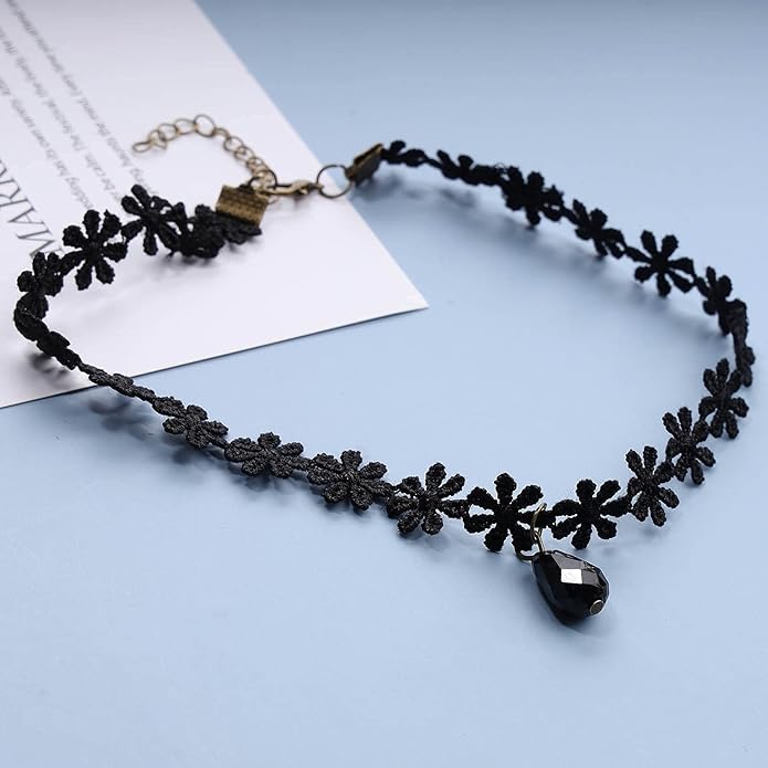 Black Choker Necklace Crystal Necklace Chain Short Collar Necklace Jewelry for Women and Girls-BrightBean Baby