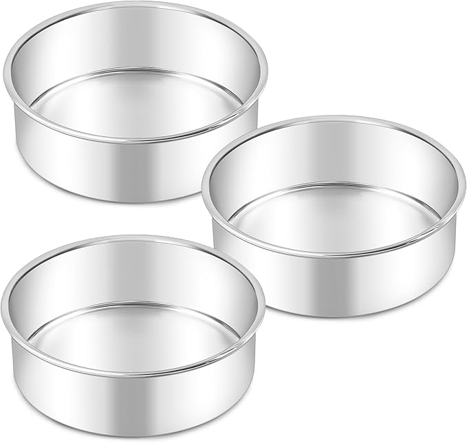 LIANYU 6 Inch Cake Pan Set of 3, Stainless Steel Round Smash Cake Baking Pans Tins, Bakeware for Birthday Wedding Party, Leak-proof & Mirror Finish, Dishwasher Safe