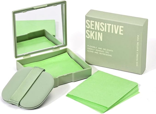 KYDA 200 Sheets Oil Blotting Paper with Mirror and Puff, Refills Included, Face Oil Absorbing Sheets, Oil Control Paper, Absorb Excess Oil, Makeup Friendly-BrightBean Baby
