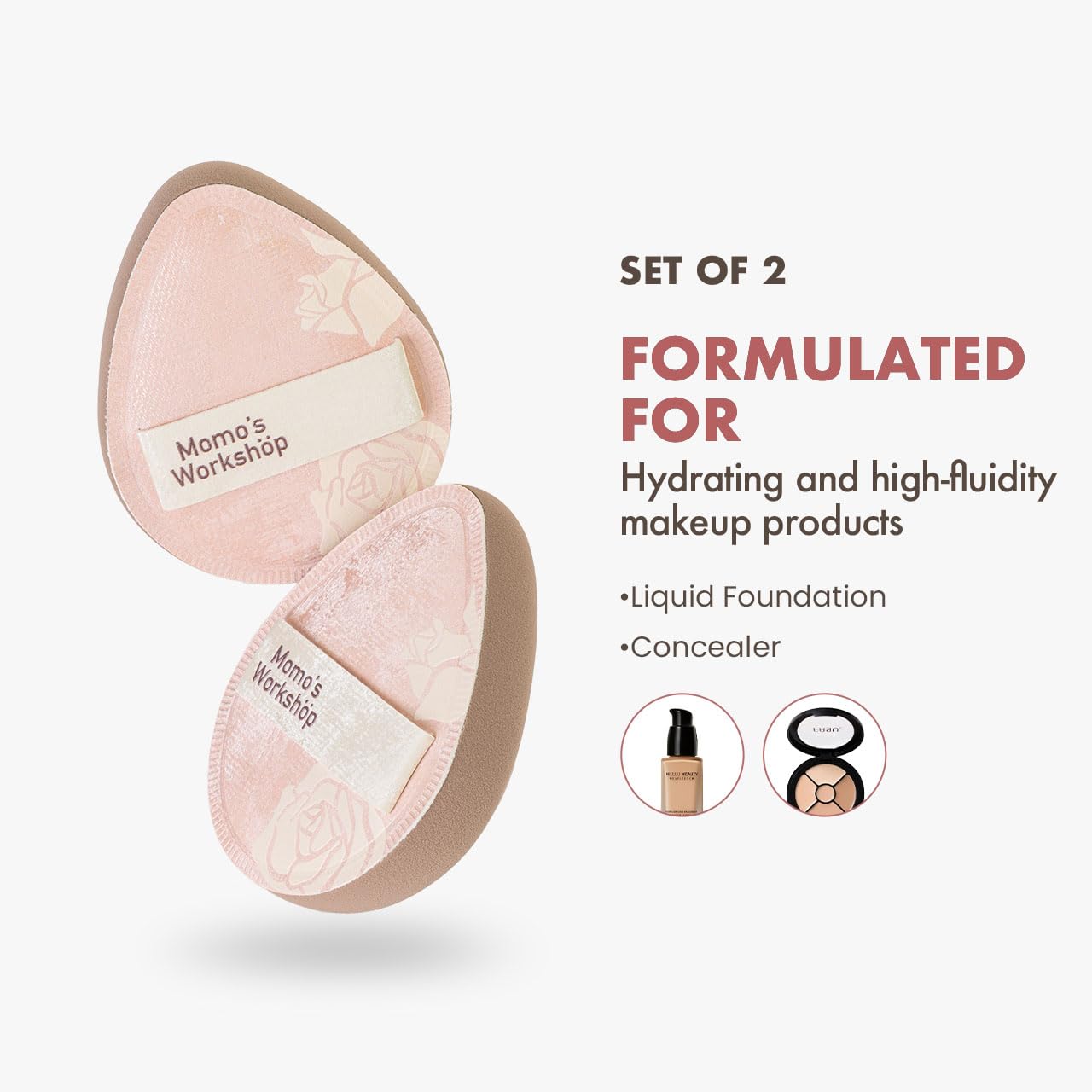 Makeup Sponge, Rubycell, Egg Shape, Foundation Sponges with Glossy PU Leather, for Liquid/Sheer Foundations, Cosmetic Puff, Medium Bounce,Travel Friendly & Reusable,2pcs & Storage Case-BrightBean Baby