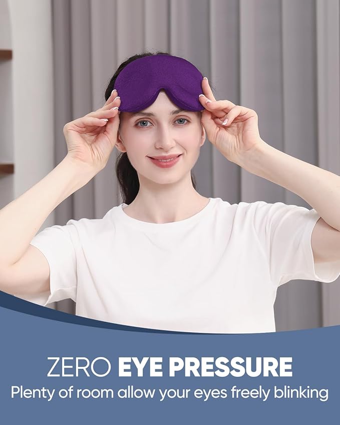 MZOO Luxury Sleep Eye Mask for Side Sleeper Men Women, Zero Eye Pressure 3D Sleeping Mask, Light Blocking Patented Design Night Blindfold, Soft Eye Shade Cover for Travel, Purple-BrightBean Baby