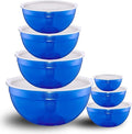 Blue Mixing Bowls with Lids Set of 7, Stainless Steel Nesting Bowl with Khaki Lid for Non-slip Mixing Prepping Storing Serving, 7 Sizes-7/3.6/2.7/2.1/1.5/1/0.8 QT