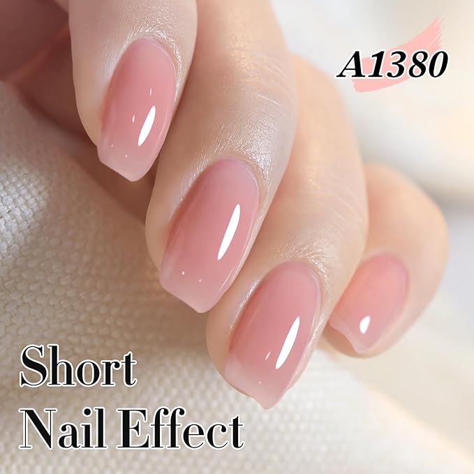 Double Rhythm 0.50 OZ Translucent Gel Polish Same Color Same Bottle Sheer Pastel Neutral Natural Milky 15 ML Jelly UV Nail Art DIY at Home (Jelly Rose Pink-A1380)-BrightBean Baby