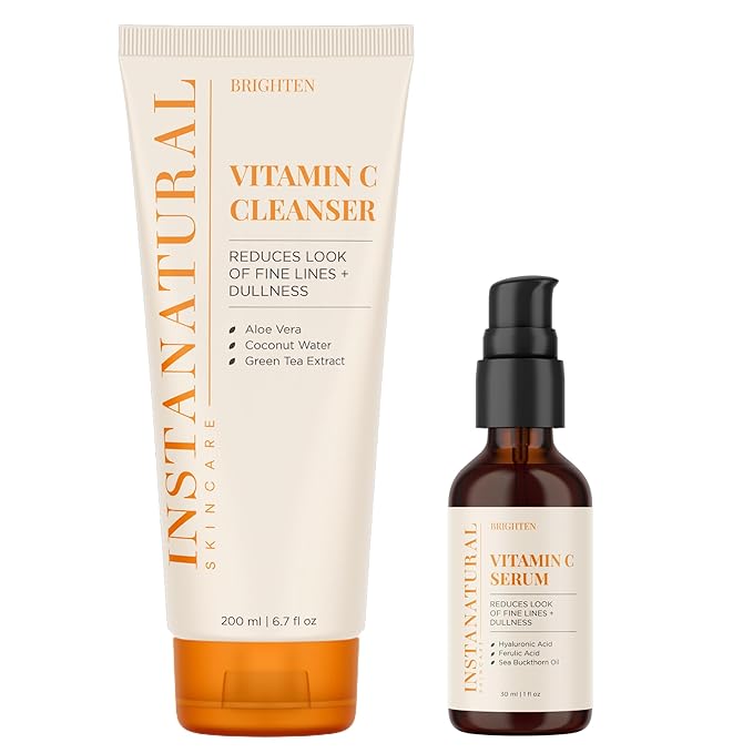 InstaNatural Vitamin C Cleanser and Serum Kit, Brightens and Reduces Signs of Aging, Fine Lines and Wrinkles, with Botanical Extracts-BrightBean Baby