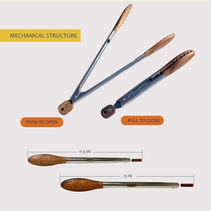 H&Zebrabro Food Tongs with Wood Tip, Salad Tong for Cooking, Serving, Grill, Kitchen Tongs Stainless Steel Handle, Kitchen Tools Set (Large)