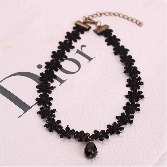 Black Choker Necklace Crystal Necklace Chain Short Collar Necklace Jewelry for Women and Girls-BrightBean Baby