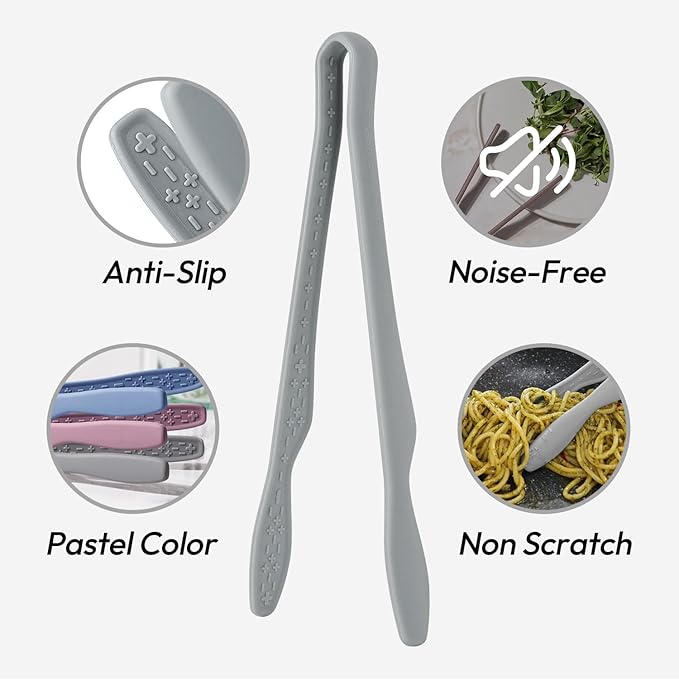 carrotez Silicone Tongs for Cooking, Anti-Slip,Non-Scratch Kitchen Tongs 9.5 inch Silicone Tongs 1Pack - Gray