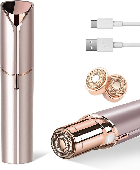 Facial Hair Remover for Women, Painless Womens Facial Hair Remover with 2 Replacement Heads, Lipstick-Sized, USB Rechargeable, Facial Hair Remover for Upper Lip,Chin,Peach Fuzz,Mustache